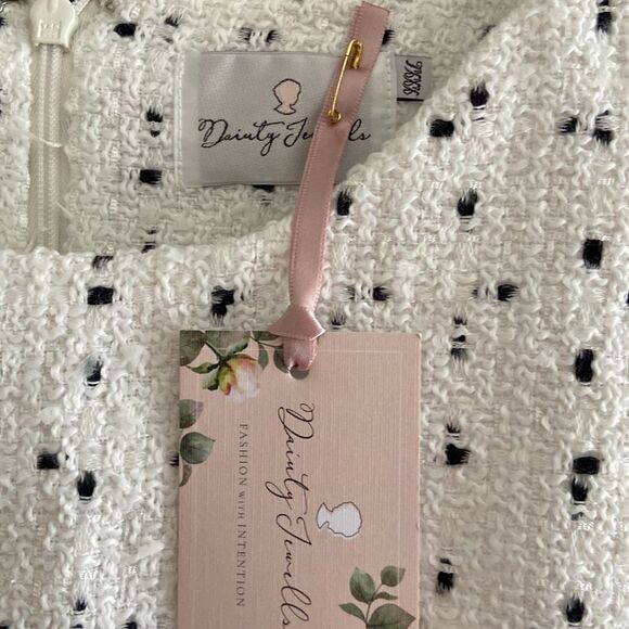 Dainty Jewell’s Winter Vogue White Long Sleeve Modest Tweed Dress with fringe - Picture 8 of 14